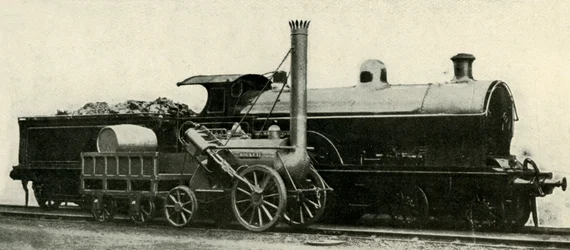 O foguete contrasta com o tipo perdido de 4-4-0, c1930.