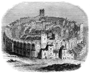 A arena romana em Arles, Provence, França, em 1666 1882-1884