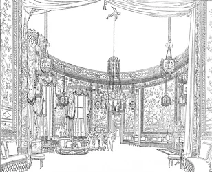 The Saloon, por volta de 1820. From Nashs Illustrations, 1939
