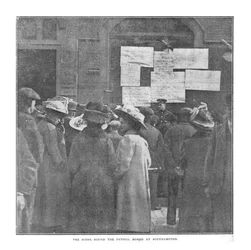 A cena em volta do fatídico conselho em Southampton, em 20 de abril de 1912.