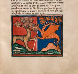 A Besta do Mar e a Besta da Terra. Miniatura de: Apocalipse de Saint Jean, ca 1320.