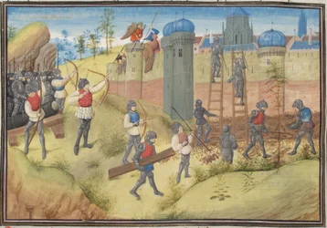 O cerco de Jerusalém, 1099. Miniatura da história de William of Tyre, 1460