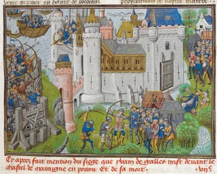 O cerco do castelo de Mortagne, perto de Bordeaux, em 1377, no Recueil des croniques dEngleterre