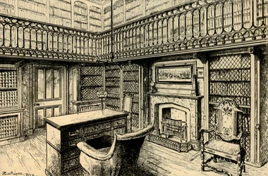 O estudo em Abbotsford, mostrando Sir Walter Scotts Desk and Chair, 1882.