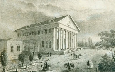 O teatro de verão no parque Petrovsky, Moscou, Rússia, década de 1840