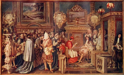 O Rei Sol Luís XIV de França com a sua brilhante corte, 1664, c. 1930