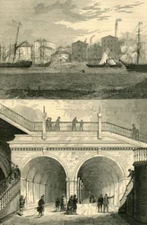 O túnel do Tamisa como apareceu quando foi aberto originalmente para o tráfego, c1872.