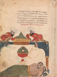 The Thieves on the Roof Awaken the Merchant, Folio from a Kalila wa Dimna, século XVIII.