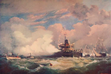 A devastação do navio com armadura da torre em Spithead, 1873 1906