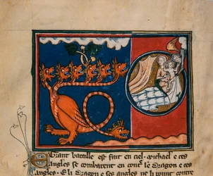 A Mulher e o Dragão. Miniatura de: Apocalipse de Saint Jean, ca 1320.