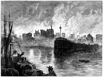 A queima de Chicago, Illinois, EUA, 1871 c1880