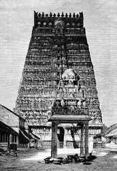 A principal gopura do templo em Kumbakonam, Índia, 1895