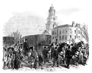 O transporte de ouro australiano das docas das Índias Orientais para o Bank of England, Londres, c1888