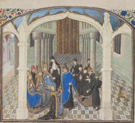 A coroação de Balduíno II em 1118. Miniatura da Historia de Guilherme de Tiro, década de 1460