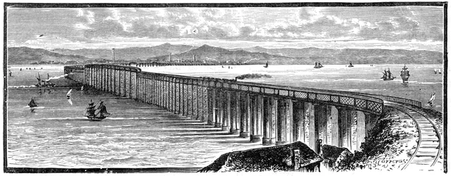 A primeira ponte Tay do sul, Escócia, 1900