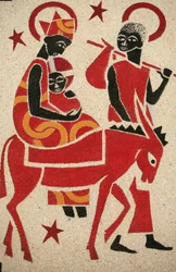 O voo para o Egipto O fresco da abadia de Keur Moussa foi desenhado e pintado em 1963 por Dom Georges Saget Keur Moussa Senegal