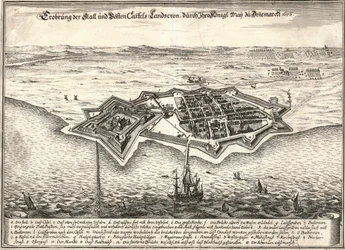 As fortificações de Landskrona, Suécia, capturadas pelos dinamarqueses na Guerra da Scania, 1676