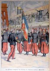 A gloriosa bandeira dos zouaves do Palestro chega a Marselha, 1903