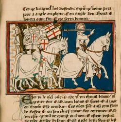 O grande rei em um cavalo branco. Miniatura de: Apocalipse de Saint Jean, ca 1320.