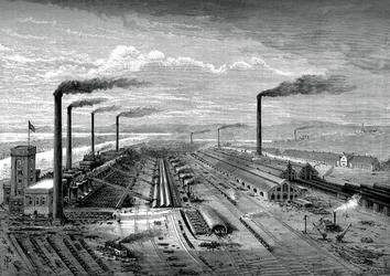 As obras de ferro e aço em Barrow, c1880