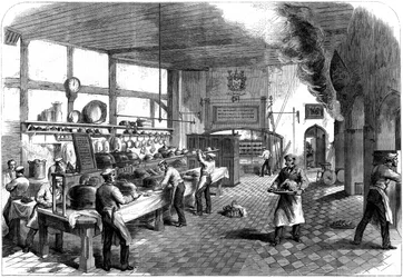 A cozinha da Charterhouse School, Godalming, Surrey, 1867