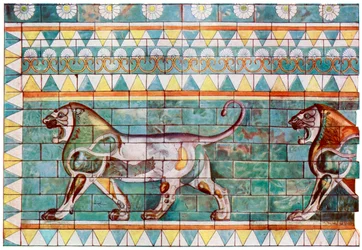 O friso do leão do palácio de inverno do rei Dario em Susa, Irã, 1933-1934