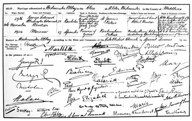 A certidão de casamento do duque e da duquesa de Kent, 1934