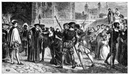 A reunião de Sir Thomas More 1478-1535 e sua filha Margaret, século XIX