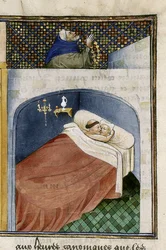 O monge dorme com a esposa enquanto o marido está orando, em 1460.