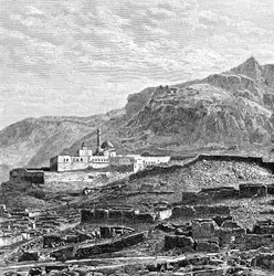 A mesquita e o bairro em ruínas de Bayazid Dogubayazit, Turquia, 1895