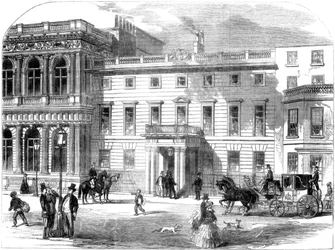 O novo escritório do departamento de guerra, Buckingham House, Pall Mall, Londres, 1855