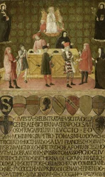O escritório do cobrador de impostos Biccherna de Siena, 1451-1452