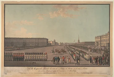 O desfile em frente ao Palácio de Inverno em São Petersburgo, 1799