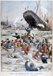 O navio de passageiros Liban afundando depois de colidir com outro navio, 1903