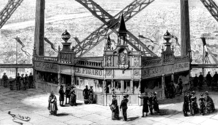O pavilhão do Figaro, no segundo andar da Torre Eiffel, Paris, 1889