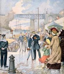 O retorno do navio Borda e o embarque do navio Fistots, Brest, França, 1902