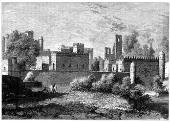 O palácio real em Gondar, a antiga capital da Abissínia, c1890