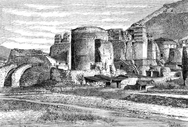 As ruínas da basílica em Pergamon, Turquia, 1895