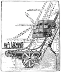 O poço do elevador Roux Combaluzier, Torre Eiffel, Paris, 1889