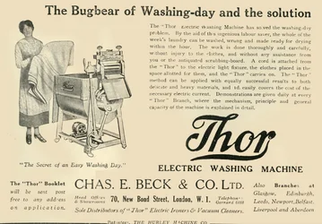 Thor: Máquina de lavar elétrica - Chas E. Beck & Co. Ltd, 1920.