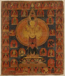 Chenresi de mil braços, uma forma cósmica do Bodhisattva Avalokiteshvara, século XIV.