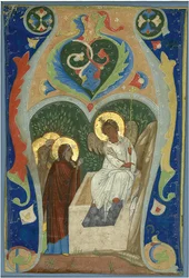 Três Maries e o anjo ardente no túmulo. Inicial, ca 1310