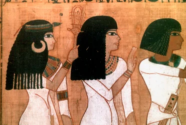 Três irmãs, pormenor de um mural do Antigo Egito