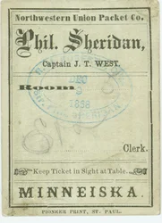 Bilhete para o barco a vapor Phil. Sheridan, 9 de dezembro de 1868