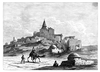 Túmulo de Jonas, perto da mesquita, no monte artificial de Nabbi Yunis, Nínive, Assíria, c1890