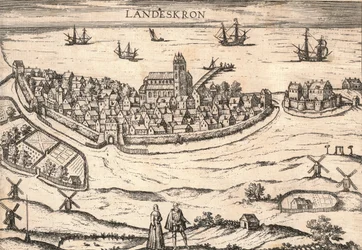 Cidade de Landskrona, Suécia, década de 1580