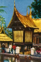 Celeiro de palha com palha tradicional, Padang, Sumatra, c1928.