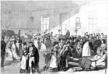 Treinar mulheres para serem enfermeiras em um hospital militar em São Petersburgo, 1877