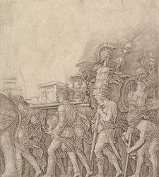 Triunfo de César: soldados carregando troféus, ca. 1490