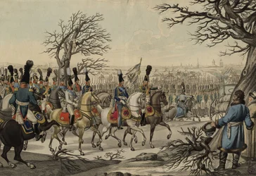 O czar Alexandre I e o rei Frederico Guilherme III antes das tropas, ca 1813